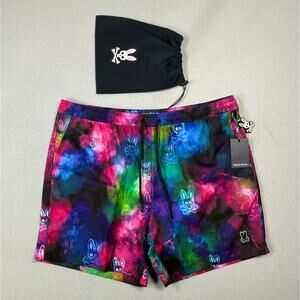 Psycho Bunny Dokos Printed 5.75" Swim Trunks black, 8/XXL $88